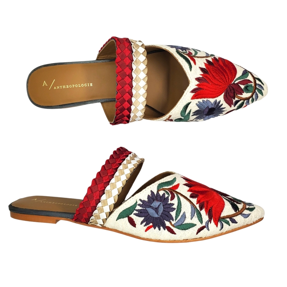 BNIB Anthropologie Paz Floral Embroidered Slides - Picture 6 of 7